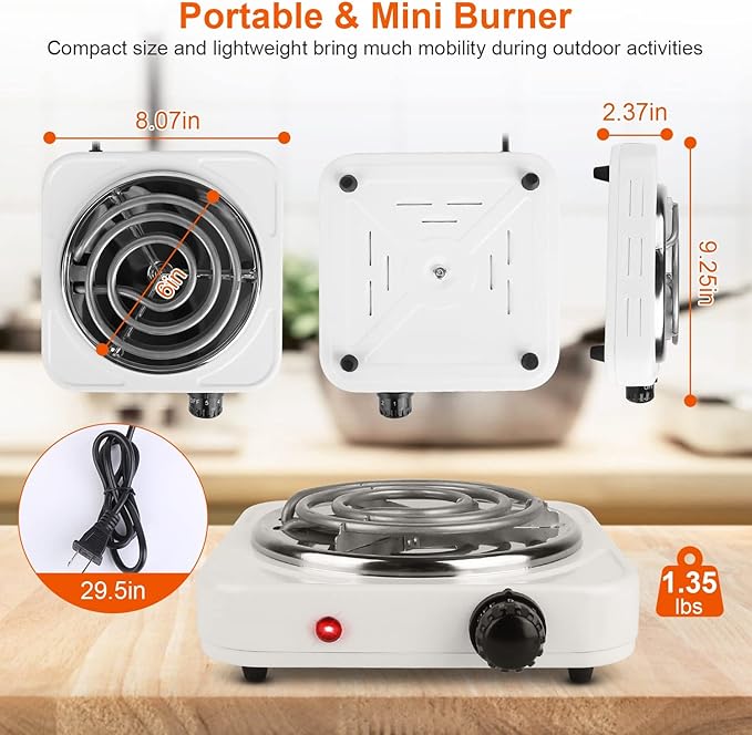 1000W Electric Single Burner, Electric Hot Plate for Cooking Portable Cooking Stove, Countertop Burner Cooktop for Kitchen, Dorm, Temperature Control, Easy to Clean, Black