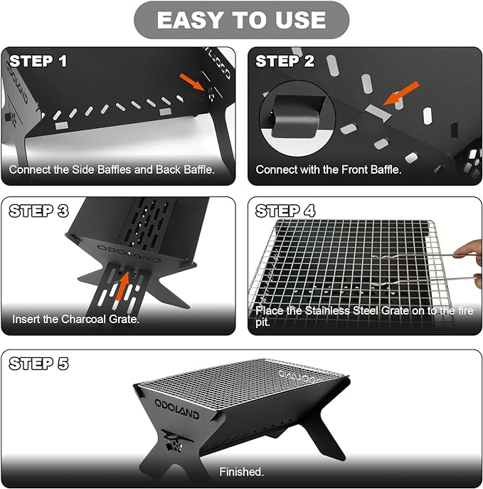 Odoland Bundle - 2 Items Camping Campfire Grill and 29pcs Stainless Steel Utensils Camping Tableware Kit