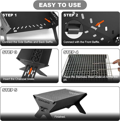 Odoland Bundle - 2 Items Camping Campfire Grill and 29pcs Stainless Steel Utensils Camping Tableware Kit