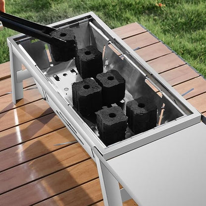 Barbecue Grill Charcoal Grill BBQ Grill Camping Charcoal Grill Folding BBQ Grills Stainless Steel Charcoal Barbecue Cooker for Outdoor Camping, Patio, Backyard