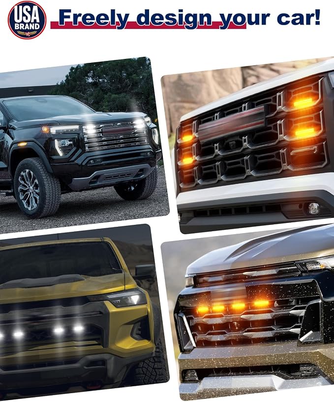 Front LED Grill Lights for Chevrolet Colorado GMC Canyon 2023-2026, White | Colorado Canyon Raptor Lights, Upgrade front-end Style, Brightness white LEDs with waterproof ABS, Easy no-drill 3M install