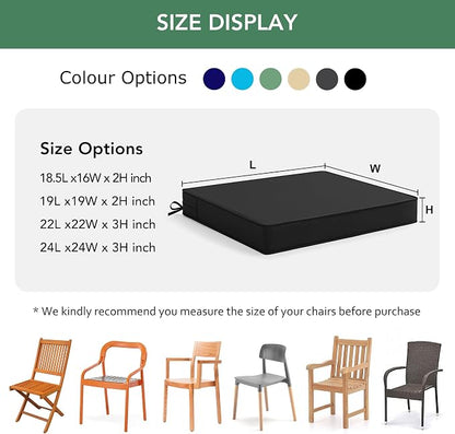 Outdoor Chair Cushions Set of 4: Waterproof & Fade Resistant Deep Seat Cushion for Patio Furniture - 24 x 24 x 3 Inch Chair Pads with Ties and Hidden Zipper - Patio Chair Cushion Replacement, Black