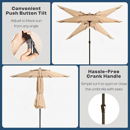 10FT Outdoor Patio Umbrella, 2 Tiers Market Table Umbrella with 8 Sturdy Ribs, Push Button Tilt and Crank, UPF50+ UV Protection for Deck, Pool, Garden and Backyard