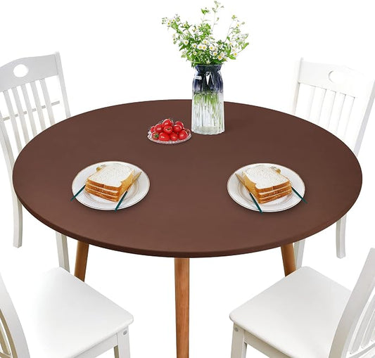 NEWISHER Round Stretch Spandex Fitted Table Cover Brown 48 inch Tablecloth | Fitted Tablecloth, Spandex Stretch Table Cloth, Elastic Edged Tablecloth, Table Top Cover, Tablecloth for Dining Picnic Patio