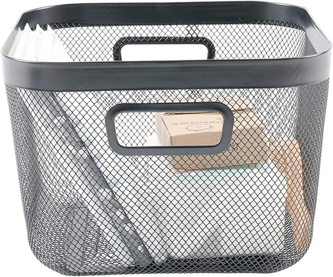 AJIODA Metal Mesh Steel Baskets, Household Wire Storage Organizer Bin Garden Harvest Basket Multi-functional Fruit Baskets with Handles for Kitchen Bathroom Picnic Shopping Decor Cabinet Home, Black