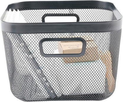 AJIODA Metal Mesh Steel Baskets, Household Wire Storage Organizer Bin Garden Harvest Basket Multi-functional Fruit Baskets with Handles for Kitchen Bathroom Picnic Shopping Decor Cabinet Home, Black
