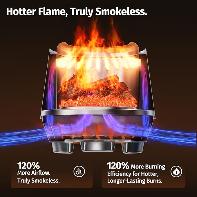East Oak Fuoco Smokeless Fire Pit 7'' for Patio and Outdoor, 3-in-1 Ash Pan | Portable Wood & Pellet Tabletop Firepit | Stainless Steel 120% More Efficient Burn | Easy Ignition & Compact Design