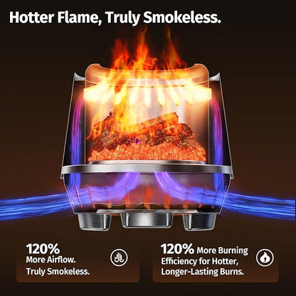 East Oak Fuoco Smokeless Fire Pit 7'' for Patio and Outdoor, 3-in-1 Ash Pan | Portable Wood & Pellet Tabletop Firepit | Stainless Steel 120% More Efficient Burn | Easy Ignition & Compact Design