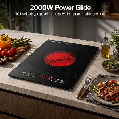 Electric Cooktop, ANHANE 1800W Portable Stove Top, 12" Infrared Single Burner Hot Plate for Cooking, Countertop Ceramic Radiant Cooker with Timer & Child Lock, All Cookware Compatible for RV/Dorm