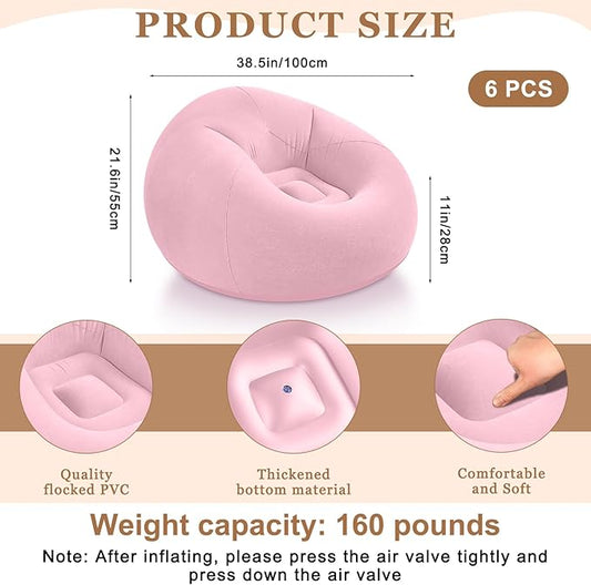 Realspring 6 9 12 Pcs Inflatable Bean Bag Chairs for Adults with Electric Air Pump, Blow up Couch Folding Portable Inflatable Couch Lazy Sofa for Outdoor Movie Night Camping(Pink,6 Pcs)
