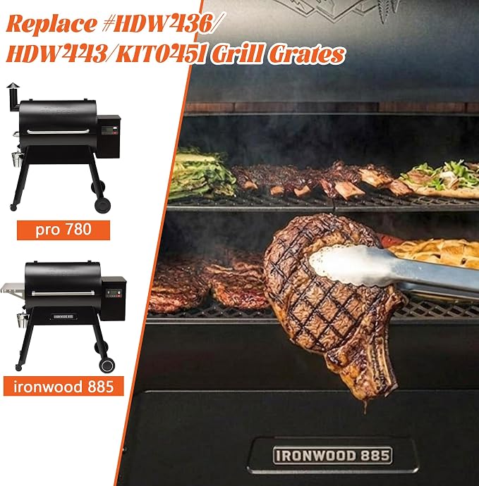 Grill Grates for Traeger Ironwood 885 Pro 780 Cooking Grate Cast Iron Grid Rack BBQ Replacement Parts HDW443 HDW436 KIT0451 Wood Pellet Smoker Accessories