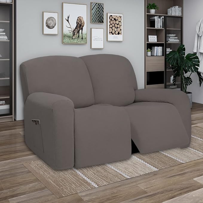 PureFit Super Stretch Loveseat Recliner Sofa Couch Cover with Pocket | 2 Seats Non Slip Soft Sofa Slipcover, Washable Reclining Furniture Protector for Pets (Recliner Loveseat, Taupe)