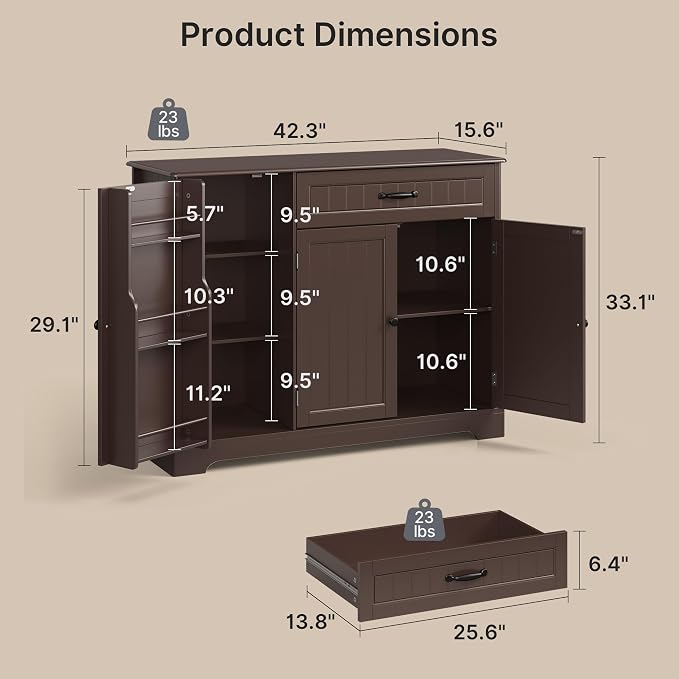 Buffet Cabinet with Storage Shelf, Dark Brown | Coffee Bar for Kitchen, Dining, Laundry, or Living room