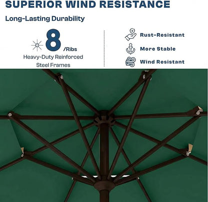 Patio Umbrella, 2 Tier Outdoor Table Umbrella, Large Vented Market Umbrellas with Push Button Tilt and Crank, 8 Sturdy Ribs for Backyard, Deck, Pool, UPF50+ UV Protection
