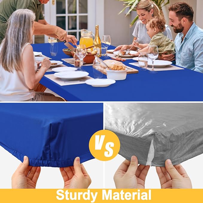 Rectangle Table Cloth, Waterproof Elastic Fitted Tablecloth for 4 Foot Folding Tables, Washable Polyester Tablecloths for Picnic, Camping, Outdoor (Blue, 30"x48")