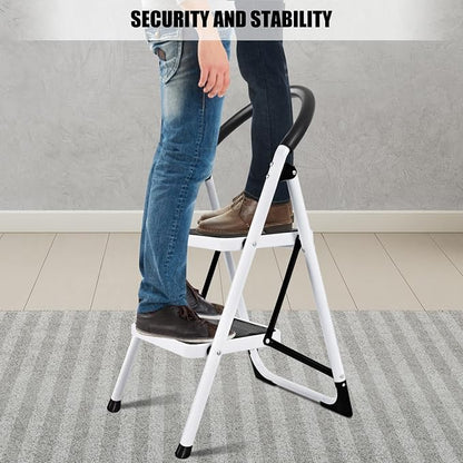 COSTWAY 2 Step Ladder, Folding Step Stool w/Wide Anti-Slip Pedal & Cushioned Handle, Multiuse Lightweight Portable Stepladder 330 lbs Capacity, Stool Ladder for Home Kitchen Office