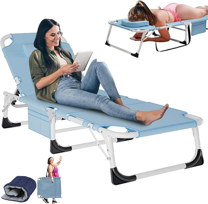 LILYPELLE Folding Chaise Lounge Chair with Pad, Patio Sun Tanning Chair | 5-Position Outdoor Chaise Lounger,Portable Beach Lounge Chair for Outdoor Sunbathing Patio Pool Lawn Deck Poolside