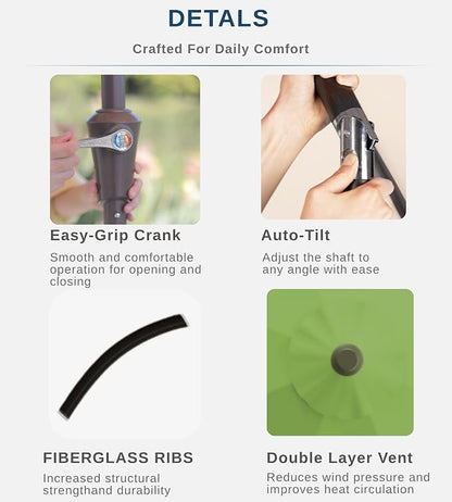 9FT Auto-Tilt Patio Umbrella|Outdoor Market Table Umbrella with 8 Fiberglass Ribs for Pool,Deck&Backyard
