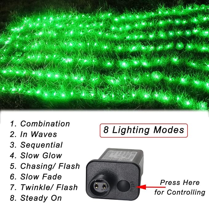 Pooqla 14.8x4.9 ft Net Lights, 300 LED Outdoor Green Halloween Lights with 8 Lighting Modes, Connectable Waterproof Mesh String Fairy Light for Bushes Tree Garden Christmas Decor | 300 LED Large Net Mesh Lights Plug in, 8 Modes Waterproof Connectable B...