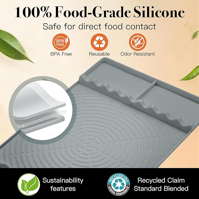 Silicone Grill Mat for Blackstone - BBQ Griddle Tools Side Mat with Drip Pad, Griddle Tools Mat for Outdoor Kitchen Countertop, BBQ Grill Accessories Gifts for Men (Gray-2Pack)