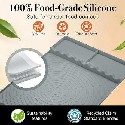 Silicone Grill Mat for Blackstone - BBQ Griddle Tools Side Mat with Drip Pad, Griddle Tools Mat for Outdoor Kitchen Countertop, BBQ Grill Accessories Gifts for Men (Gray)