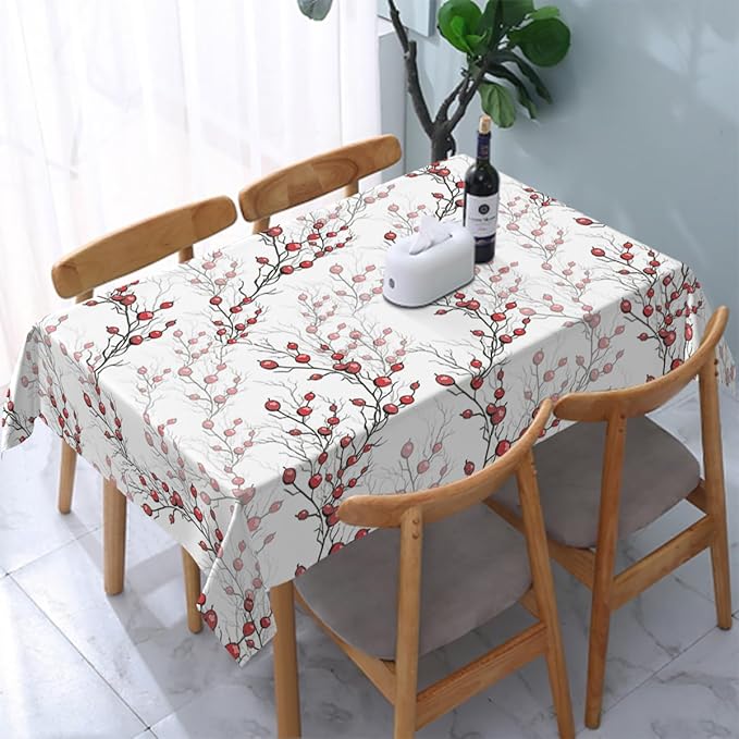 Decorative Rectangle Table Cloths Red Berries of Holly Without Leaf Tablecloth Table Cover for Dining/BBQ/Picnic/Coffee Table 52 X 70 Inches