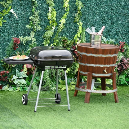 Portable Charcoal Grill with Lockable Lid & Wheels - 35 Inch Outdoor BBQ Grill for Camping, Picnics, Backyard - Porcelain-Enameled Bowl, Adjustable Damper, Warming Grate, Foldable Shelf - Rust-Resista