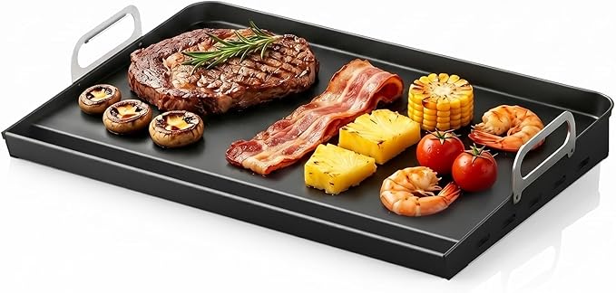 23"x16" Portable Steel Griddle for Gas Grill & Stove Top, Heavy Duty Grill Griddle for Weber, Nexgrill, Charbroil Grills, Easy to Clean, Ideal for Multi-Burner Cooking in Kitchen or Backyard
