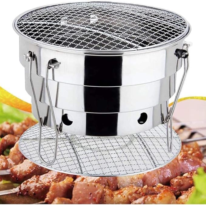 Portable Charcoal Grill, Foldable Stainless Steel Outdoor Barbecue Grill for Camping BBQ, Lightweight Camping Grill & BBQ Grill for Party Cooking,A-1