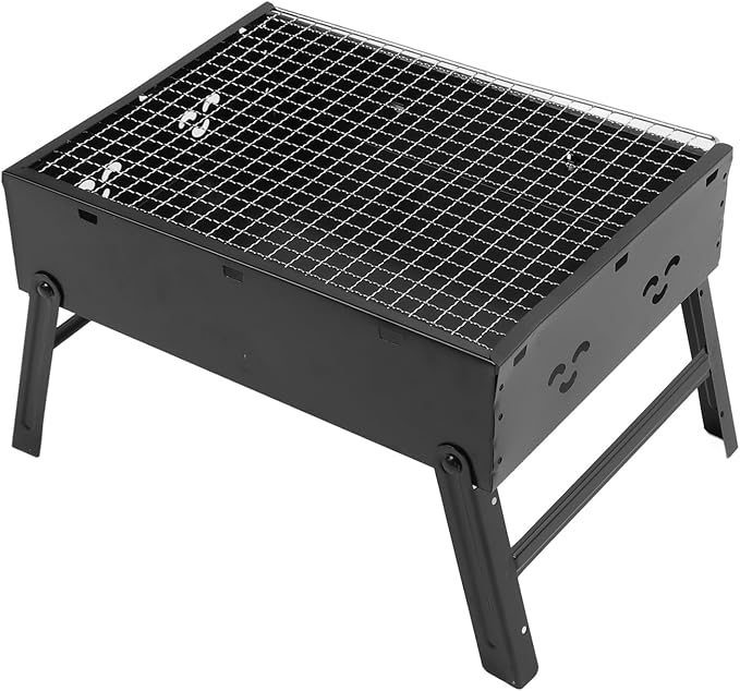 Chrees Durable Iron Charcoal Grill with Foldable Rack,Portable BBQ Tool for Picnics Backyard Cooking,Controllable Charcoal Heat