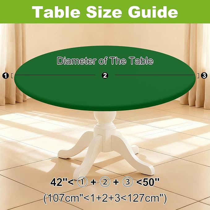 Smiry Round Spandex Tablecloth, Elastic Fitted Washable Tablecloths for 42"-50" Tables, Waterpoof Stretch Picnic Table Cover for Dining, Indoor and Outdoor, Emerald Green