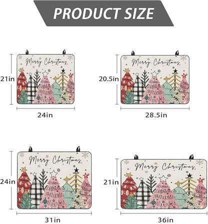 Stove Top Covers for Electric Stove 31x24 Inches, Pink Christmas Tree HeatResistant Glass Cooktop Protector, Vintage Beige Xmas Snowflake Doodle Ceramic Stovetop Countertop Covers Mat, Oven Cover