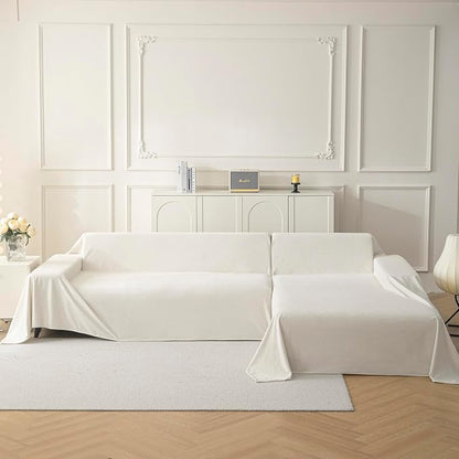 MYSKY HOME White Couch Cover for Dog Pet Friendly Couch Covers for Sofa, Sectional Couch Covers Furniture Covers for Cats Scratching, Non Slip Sofa Covers for Pets Washable, 71" x 118"