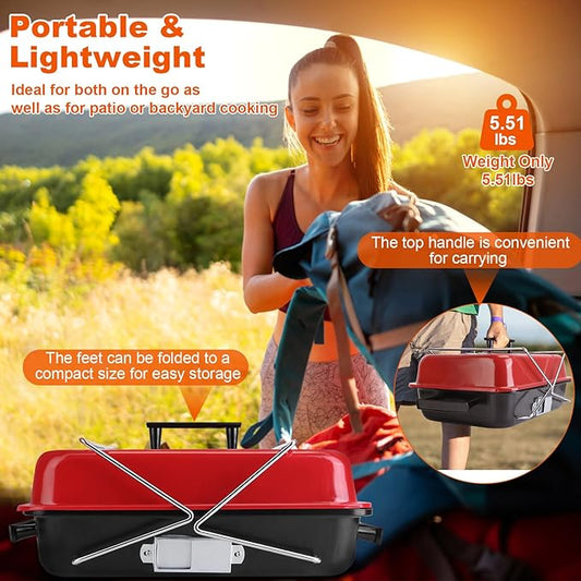 Portable Charcoal Grill,Small Camping Charcoal Grills,Outdoor Tabletop Grill,Mini Portable Barbecue Grill with Lid for Outdoor Camping Backyard Garden Cooking Picnic
