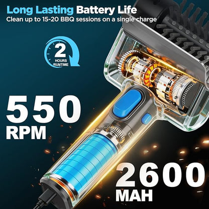 Electric Grill Brush with Dual Safety Lock - 2026 TikTok Ideal Gift for Men Dad Husband, Professional BBQ Cleaner with Submersible 304 SS Head, Splash-Proof Scrubber for Grill (Blue Button)