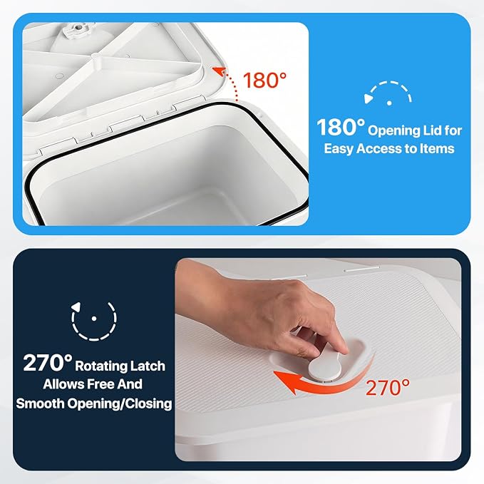 Marine Deck Storage Box with Latch, Thickened ABS Boat Embedded Storage Box, 180° Deck Hatch Lid Opening & 270° Rotating Latch, Marine Boat Tool Box for Bass, Pontoon, Center Console, Yacht, Car, Home