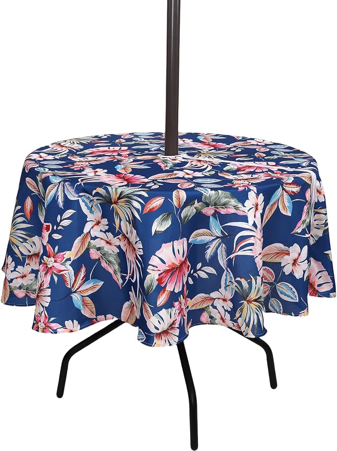 SUQ I OME Outdoor Patio Tablecloth with Umbrella Hole,Garden Tablecloth with Umbrella Hole and Zipper, for Host Backyard Parties, BBQs,Family Gatherings (Blue, 60inch,Zippered)