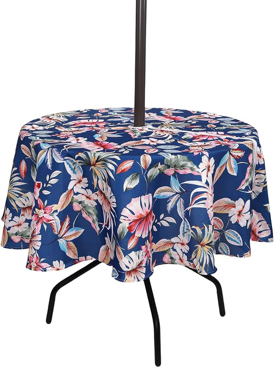 SUQ I OME Outdoor Patio Tablecloth with Umbrella Hole,Garden Tablecloth with Umbrella Hole and Zipper, for Host Backyard Parties, BBQs,Family Gatherings (Blue, 60inch,Zippered)
