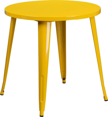 Flash Furniture Craig Commercial Grade 30" Round Yellow Metal Indoor-Outdoor Table Set with 2 Vertical Slat Back Chairs | Commercial Grade, Indoor/Outdoor Use, Vertical Slat Back