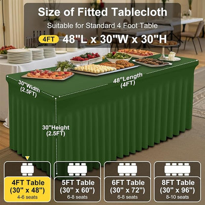 Smiry Spandex Elastic Fitted Table Cloth Skirt for 4FT Rectangle Table | Stretch Washable Table Cloth, Banquet Table Cover for Wedding, Party, Indoor & Trade Shows, (Olive Green, 48Lx30Wx30H)