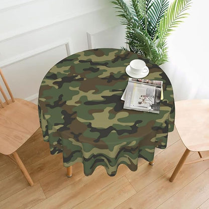 Sweetshow Military Camouflage Tablecloth Round 60 Inches Green Camo Army Round Tablecloth Polyester Washable Wrinkle Resistant Table Cloth Table Cover for Kitchen Dining Room Picnic Patio Party