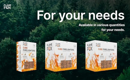 FlameFox Fire Starter Cubes 320 pcs - Quick Natural Fire Starters for Campfires, BBQ Grill, Fireplace, Fire Pit, Wood Stove, Charcoal & Kindling - Odorless, Waterproof, Long Burning Squares