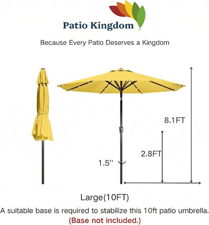 10FT Solar Umbrella 32 LED Lighted Patio Umbrella Table Market Umbrella w/Tilt and Crank, UV-Resistant Outdoor Umbrella for Pool, Garden, Deck, Sunshine Yellow