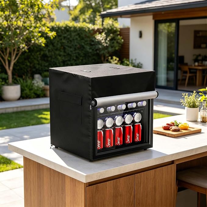 Bitubi Beverage Refrigerator Cooler Cover,Outdoor Fridge Cover – Waterproof, Dustproof, Sun-Proof, 17" W x 17" D x 18.5" H. Suitable for most Beer or Wine Mini Fridge/Drink Fridge (Black)