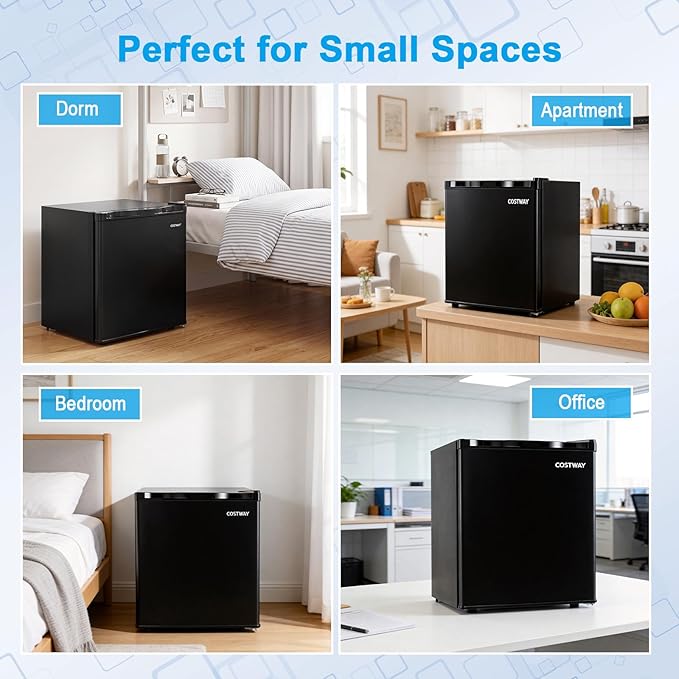 COSTWAY 1.7 Cu.Ft Mini Fridge, Compact Refrigerator w/Chiller Compartment, Adjustable Thermostat, Reversible Single Door & Low Noise, Small Refrigerator for Dorm, Office, Bedroom & Apartment (Black)