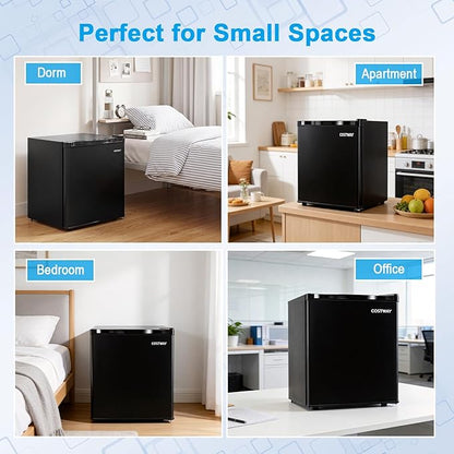 COSTWAY 1.7 Cu.Ft Mini Fridge, Compact Refrigerator w/Chiller Compartment, Adjustable Thermostat, Reversible Single Door & Low Noise, Small Refrigerator for Dorm, Office, Bedroom & Apartment (Black)