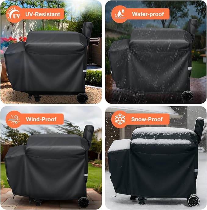 Grill Cover for recteq Flagship 1100/1600, RT-700, RT-1250 and RT-680 Wood Pellet Grills - Heavy Duty 600D Waterproof Fabric Grill Cover with Elastic Drawstrings