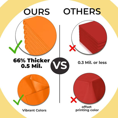 Exquisite 66% Thicker Premium Plastic Table Cloth Rectangle Table Cover 0.5 Mil 24 Pack Orange Table Cloth 54 Inch x 108 Inch Disposable Tablecloth Won't Tear Easily Like Cheap Thin Brands