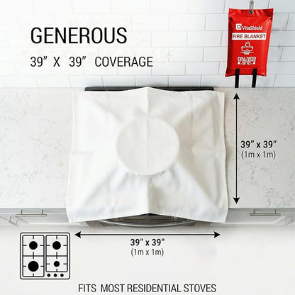 Emergency Fire Blanket for Kitchen Grease Fire, 39x39in, Easy Pull Tabs for Quick Use, 1076°F Heat Resistant Fiberglass, No Mess Extinguisher Alternative for Home Car RV BBQ (2 Pack)
