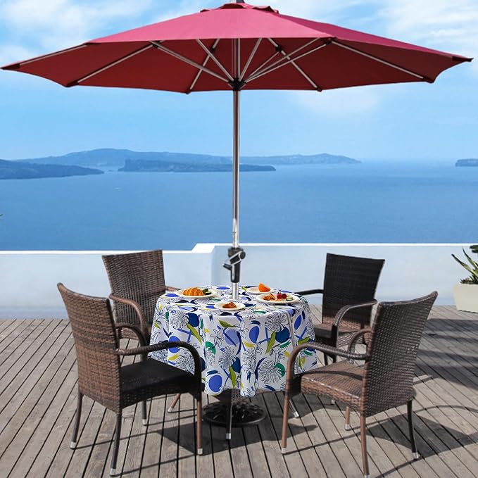 UMINEUX 60" Outdoor Round Tablecloth with Umbrella Hole and Zipper | Spring/Summer Waterproof Round Patio Table Cover for Picnic/BBQ/Garden, Lily Flower